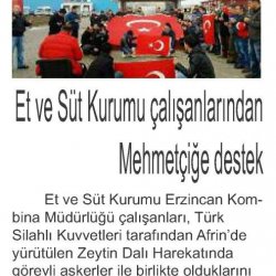 Et ve Süt Kurumu Çalışanlarından Mehmetçiğe Destek