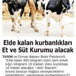 Elde Kalan Kurbanlıkları ESK alacak