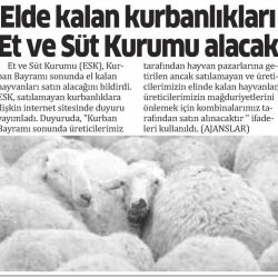 Elde Kalan Kurbanlıkları ESK alacak