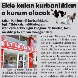 Elde Kalan Kurbanlıkları ESK alacak