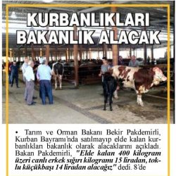 Elde Kalan Kurbanlıkları ESK alacak