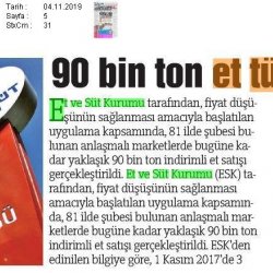 ESK'nın 90 Bin Ton İndirimli Eti Tüketiciye Ulaştı