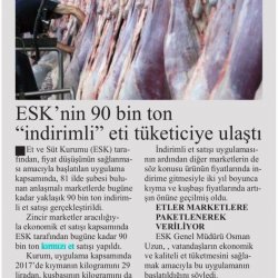 ESK'nın 90 Bin Ton İndirimli Eti Tüketiciye Ulaştı