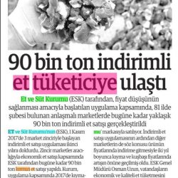 ESK'nın 90 Bin Ton İndirimli Eti Tüketiciye Ulaştı