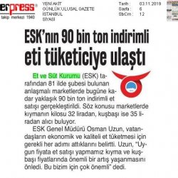 ESK'nın 90 Bin Ton İndirimli Eti Tüketiciye Ulaştı