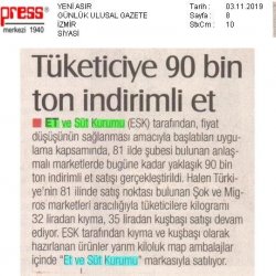 ESK'nın 90 Bin Ton İndirimli Eti Tüketiciye Ulaştı