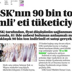 ESK'nın 90 Bin Ton İndirimli Eti Tüketiciye Ulaştı