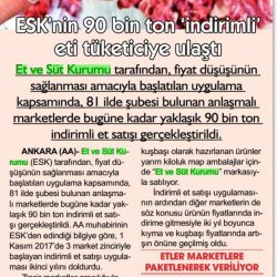 ESK'nın 90 Bin Ton İndirimli Eti Tüketiciye Ulaştı