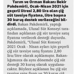 BAKAN PAKDEMİRLİ’DEN SÜT ÜRETİCİLERİNE VE BÜYÜKBAŞ HAYVAN ÜRETİCİLERİNE MÜJDE