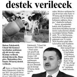 BAKAN PAKDEMİRLİ’DEN SÜT ÜRETİCİLERİNE VE BÜYÜKBAŞ HAYVAN ÜRETİCİLERİNE MÜJDE