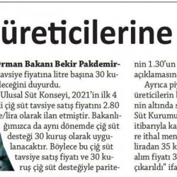 BAKAN PAKDEMİRLİ’DEN SÜT ÜRETİCİLERİNE VE BÜYÜKBAŞ HAYVAN ÜRETİCİLERİNE MÜJDE