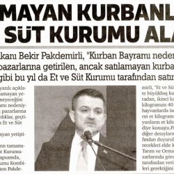 Elde Kalan Kurbanlıkları Et ve Süt Kurumu Alacak