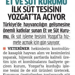 Et ve Süt Kurumu İlk Süt Tesisini Yozgat'ta Açıyor