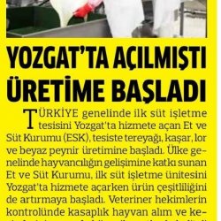 Yozgat Süt Tesisimiz Üretime Başladı