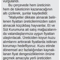 Et ve Süt Kurumundan Kuzu Etinde İndirim