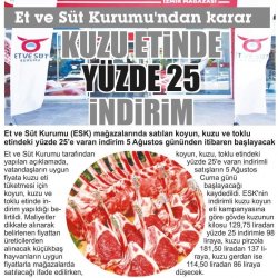 Et ve Süt Kurumundan Kuzu Etinde İndirim