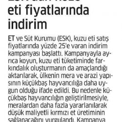 Et ve Süt Kurumundan Kuzu Etinde İndirim