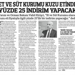 Et ve Süt Kurumundan Kuzu Etinde İndirim