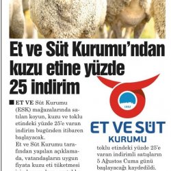 Et ve Süt Kurumundan Kuzu Etinde İndirim