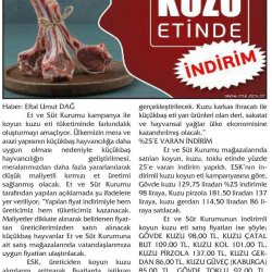 Et ve Süt Kurumundan Kuzu Etinde İndirim