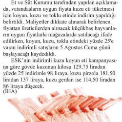 Et ve Süt Kurumundan Kuzu Etinde İndirim