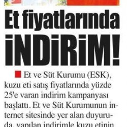 Et ve Süt Kurumundan Kuzu Etinde İndirim