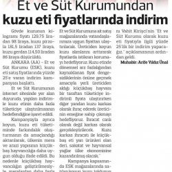 Et ve Süt Kurumundan Kuzu Etinde İndirim