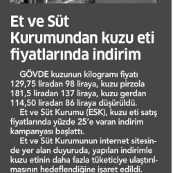 Et ve Süt Kurumundan Kuzu Etinde İndirim