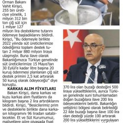 Tarım ve Orman Bakanı Prof. Dr. Vahit Kirişçi, Et ve Süt Kurumunun Üreticiden Alacağı Karkas Etin Fiyatını İki Lira Artırdığını Açıkladı