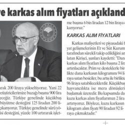 Tarım ve Orman Bakanı Prof. Dr. Vahit Kirişçi, Et ve Süt Kurumunun Üreticiden Alacağı Karkas Etin Fiyatını İki Lira Artırdığını Açıkladı