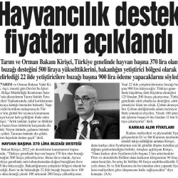 Tarım ve Orman Bakanı Prof. Dr. Vahit Kirişçi, Et ve Süt Kurumunun Üreticiden Alacağı Karkas Etin Fiyatını İki Lira Artırdığını Açıkladı