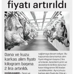 Tarım ve Orman Bakanı Prof. Dr. Vahit Kirişçi, Et ve Süt Kurumunun Üreticiden Alacağı Karkas Etin Fiyatını İki Lira Artırdığını Açıkladı