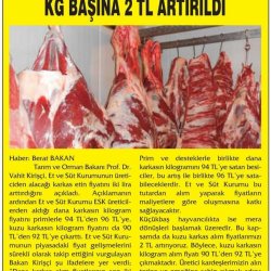 Tarım ve Orman Bakanı Prof. Dr. Vahit Kirişçi, Et ve Süt Kurumunun Üreticiden Alacağı Karkas Etin Fiyatını İki Lira Artırdığını Açıkladı