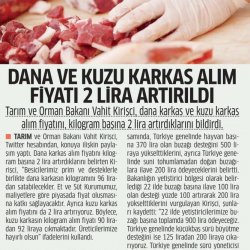 Tarım ve Orman Bakanı Prof. Dr. Vahit Kirişçi, Et ve Süt Kurumunun Üreticiden Alacağı Karkas Etin Fiyatını İki Lira Artırdığını Açıkladı