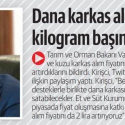 Tarım ve Orman Bakanı Prof. Dr. Vahit Kirişçi, Et ve Süt Kurumunun Üreticiden Alacağı Karkas Etin Fiyatını İki Lira Artırdığını Açıkladı