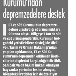 Et ve Süt Kurumu Deprem Bölgesinde Çalışmalarını Aralıksız Sürdürüyor