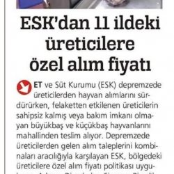 Et ve Süt Kurumu Deprem Bölgesinde Çalışmalarını Aralıksız Sürdürüyor