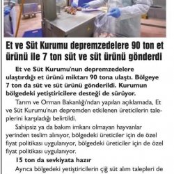 Et ve Süt Kurumu Deprem Bölgesinde Çalışmalarını Aralıksız Sürdürüyor