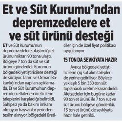 Et ve Süt Kurumu Deprem Bölgesinde Çalışmalarını Aralıksız Sürdürüyor