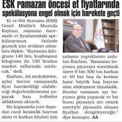 ESK’dan Et Fiyatlarında Ramazan Önlemleri