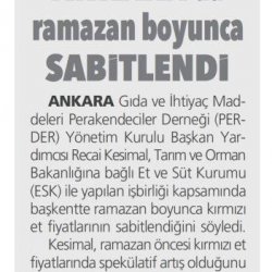 Ramazan'da Et Fiyatları Sabitlendi