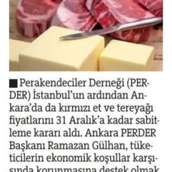 İstanbul ve Ankara'da Kırmızı Et ile Tereyağı Fiyatları Sabitlendi